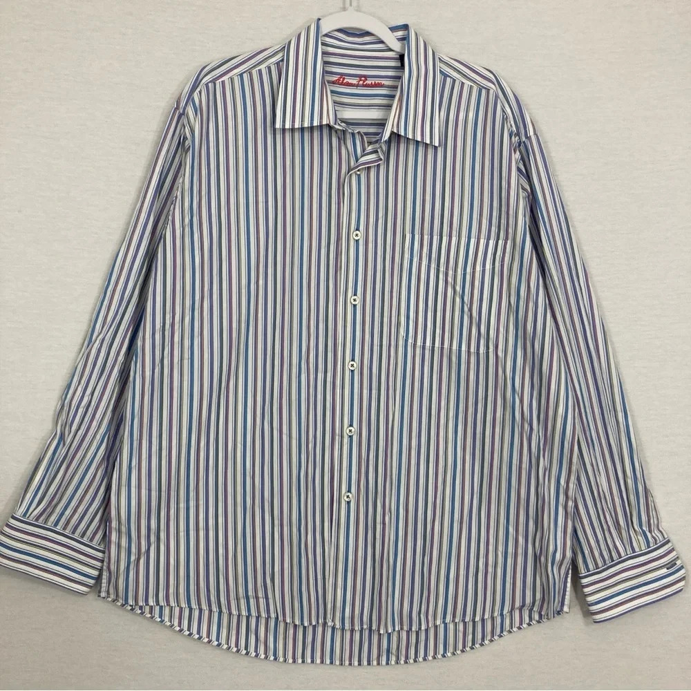 Alan Flusser Multi Color Striped‎ Cotton Long Sleeve Button Down XL